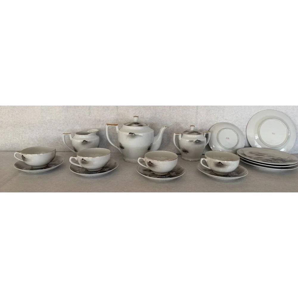 Lithophane Tea Set, Mt. Fuji Scene, Made in Japan